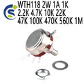 2pcs 470R Round Shaft Carbon Rotary Taper Potentiometer WTH118 2W 1A 1K 2.2K 4.7K 10K 22K 47K 100K 470K 560K 1M