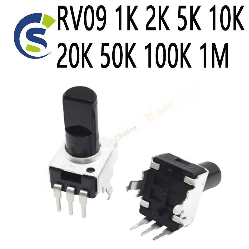 10PCS Horizontal 12.5mm Shaft Adjustable Resistor 0932 3Pin Seal Rotary Potentiometer RV09 1K 2K 5K 10K 20K 50K 100K 1M
