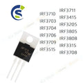 10pcs IRF3710 IRF3703 IRF3704 IRF3706 IRF3709 IRF3515 IRF3711 IRF3415 IRF3205 IRF3805 IRF3808 IRF3315 IRF3708 TO-220 NEW GOOD