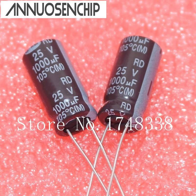 Original 25V 1000UF 10*20mm aluminum electrolytic CAP 1000uf 25v 105C RD Good quality