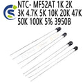 10PCS NTC Thermistor Thermal Resistor MF52 1/2/3/4.7/K Ohm R NTC-MF52AT 1K 2K 3K 4.7K 5K 10K 20K 47K 50K 100K 5% 3950B