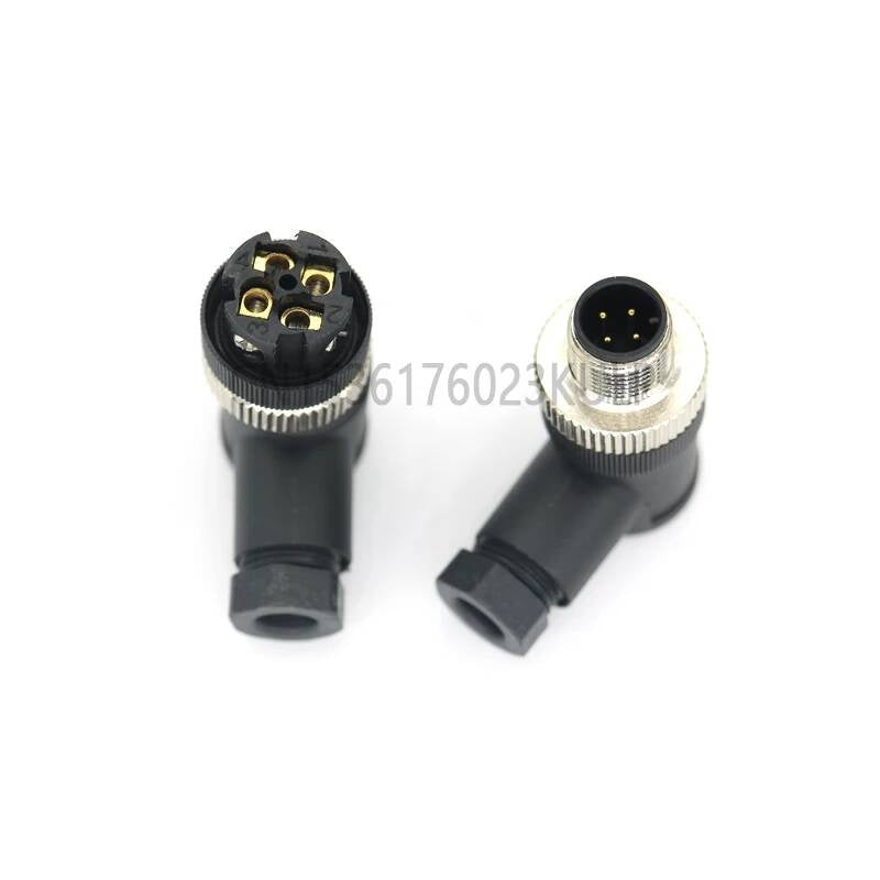 10PCS M12-4 Aviation plug welding free connector flange seat 4-pin Sensor 12 core socket waterproof elbow male needle 4pin