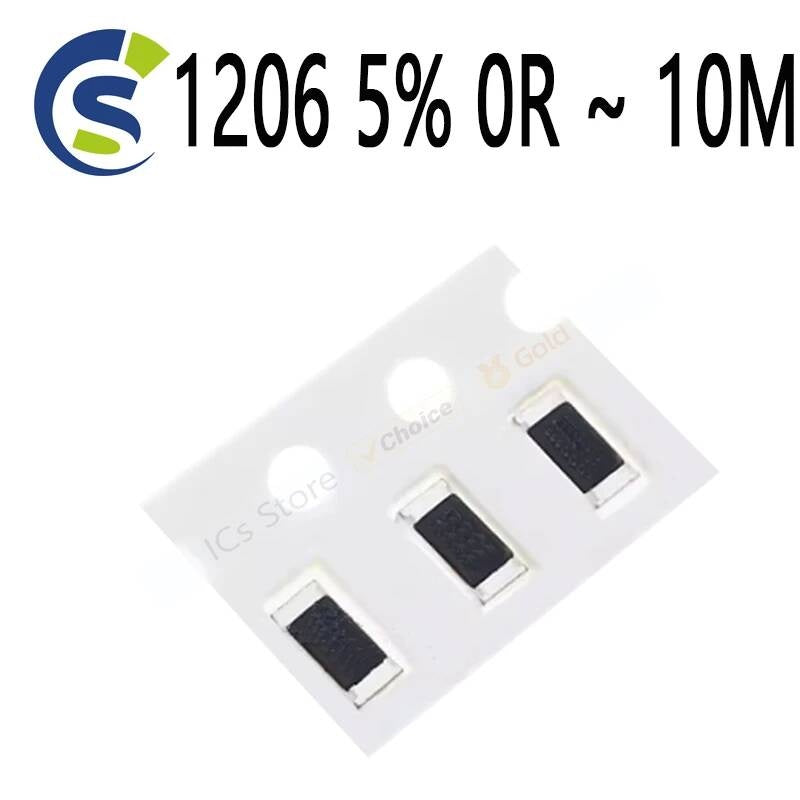 100PCS SMD Resistor 1/4W 0 1 10 100 150 220 330 ohm 1K 2.2K 10K 100K 1R 10R 100R 150R 220R 330R 1206 5% 0R ~ 10M