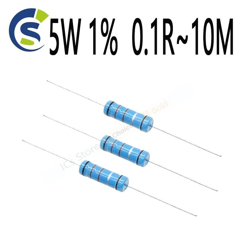 10pcs/lot Metal film Resistor resistance 1K 1.2 1.3 3.3 10 22 33 120 360 18 390 470 82 R K ohm 10K 100K 1M 5W 1% 0.1R~10M