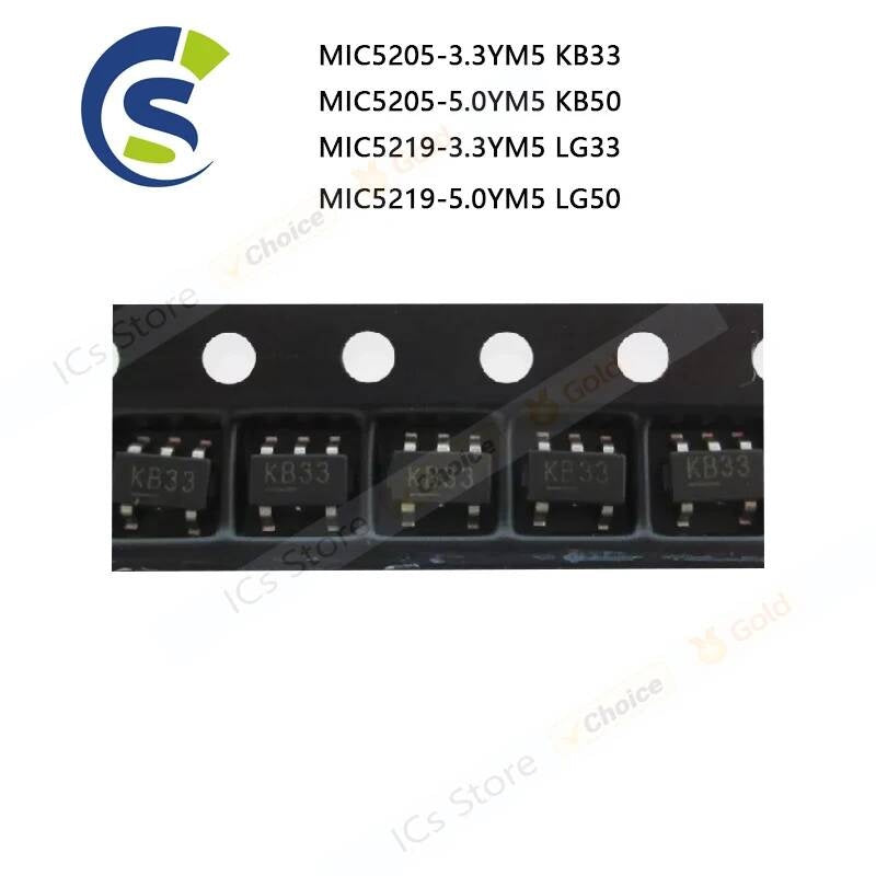 10PCS 100% New MIC5205-3.3YM5 KB33 MIC5205-5.0YM5 KB50 MIC5219-3.3YM5 LG33 MIC5219-5.0YM5 LG50 sot23-5 Chipset