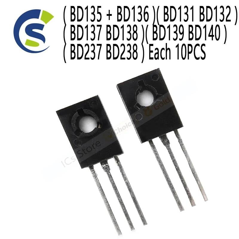 20PCS Transistor TO-126 ( BD135 + BD136 BD131 BD132 BD137 BD138 BD139 BD140 )( BD237 BD238 ) Each 10PCS