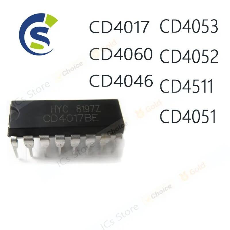 10PCS CD4053BE CD4017BE CD4060BE CD4046BE CD4052BE CD4511BE CD4051BE DIP-16 CD4017 CD4060 CD4046 CD4053 CD4052 CD4511 CD4051