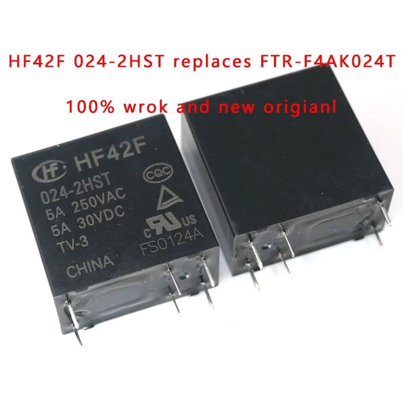 10PCS HF42F 024-2HST ( replaces of FTR-F4AK024T F4AK024T ) 24V DC 250VAC 30VDC POWER RELAY 2 POLE 5A TV-3 HF42F-024-2HST