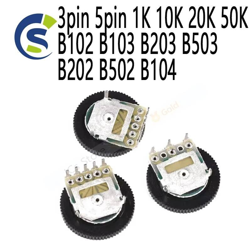 10pcs tuning potentiometer 16*2 Gear Dial Potentiomer volume switch 3pin 5pin 1K 10K 20K 50K B102 B103 B203 B503 B202 B502 B104