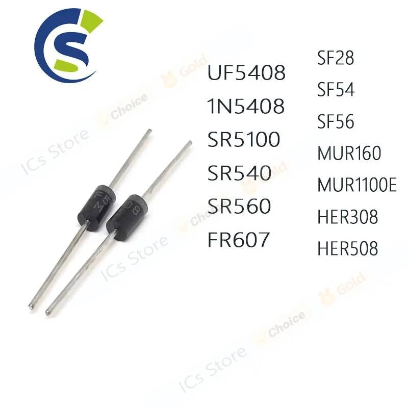 20pcs UF5408 DO-201A 1N5408 SR5100 SR540 SR560 FR607 SF28 SF54 SF56 MUR160 MUR1100E HER308 HER508