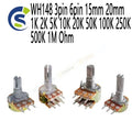 5pcs Linear Taper Rotary Potentiometer Resistor B50K B10K WH148 3pin 6pin 15mm 20mm 1K 2K 5K 10K 20K 50K 100K 250K 500K 1M Ohm