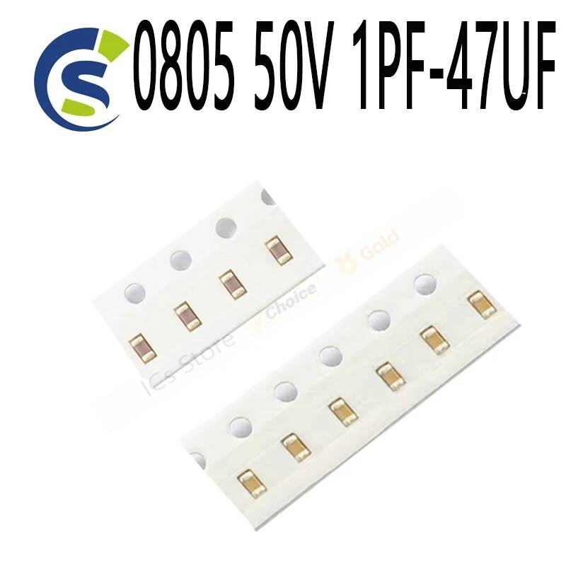 100pcs SMD Thick Film Chip Multilayer Ceramic Capacitor 330PF 100nf 4.7NF10NF 220NF 1UF 2.2UF 4.7UF 10UF 0805 50V 1PF-47UF