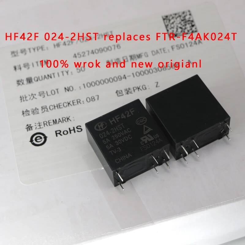 10PCS HF42F 024-2HST ( replaces of FTR-F4AK024T F4AK024T ) 24V DC 250VAC 30VDC POWER RELAY 2 POLE 5A TV-3 HF42F-024-2HST
